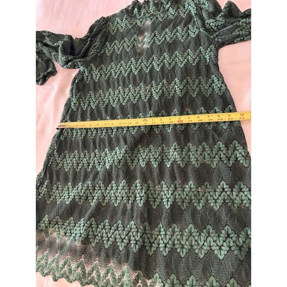 FREE PEOPLE Simone Mock Neck Lace Dress Women Med Green Bell Long Sleeve BOHO - Picture 9 of 11